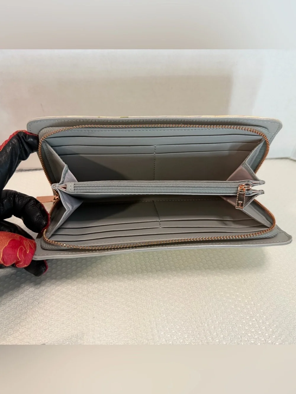 Ted Baker Gray Floral Zip-Around Wallet with White Blooms